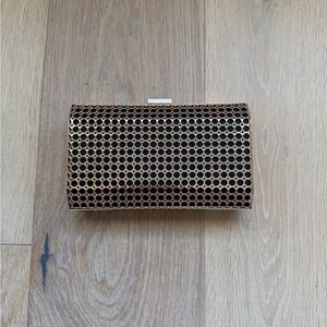 Madison West Gold Honeycomb Metal Clutch